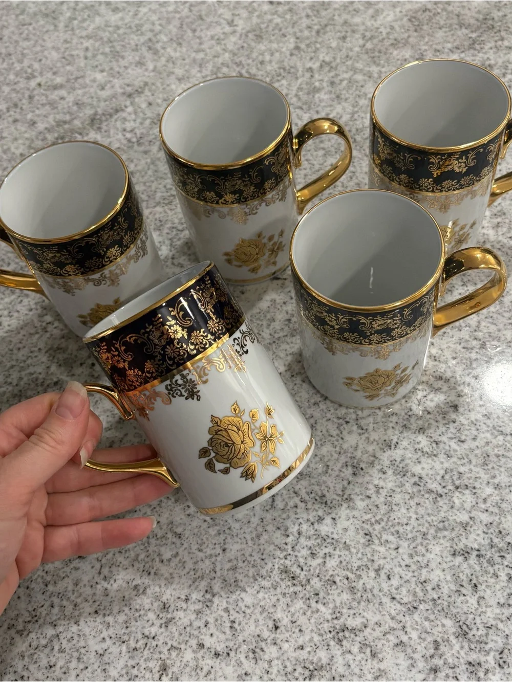 Haas & Czjzek Original Cobalt blue gold ornate Porcelain mugs lot of 5 vintage